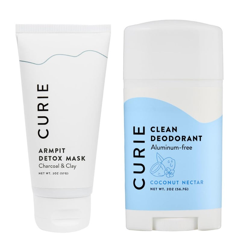 Curie Natural Deodorant for Women  Coconut Nectar and Armpit Detox Mask  Aluminum Free Clean Sustainable Vegan Paraben Free 2pk